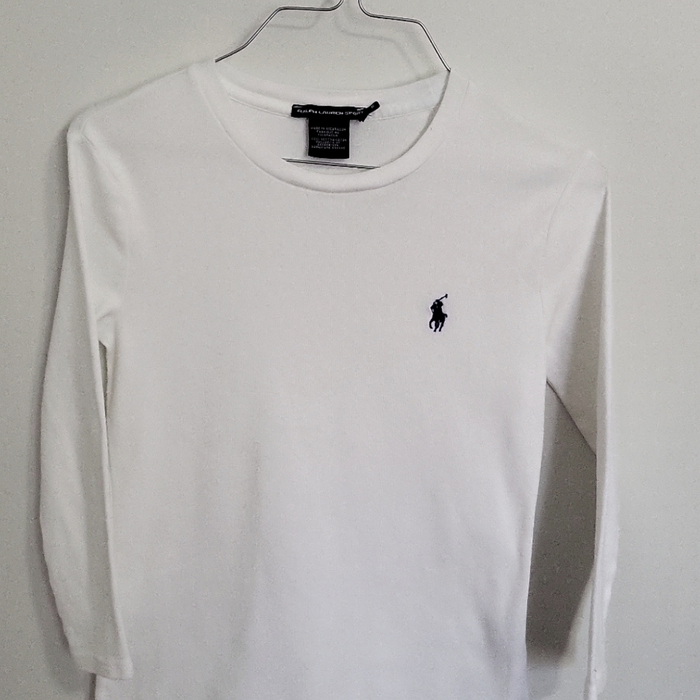 Ralph Lauren Sport-White,Royal Blue Logo.Small.3/4 Sleeves. Excellent co…